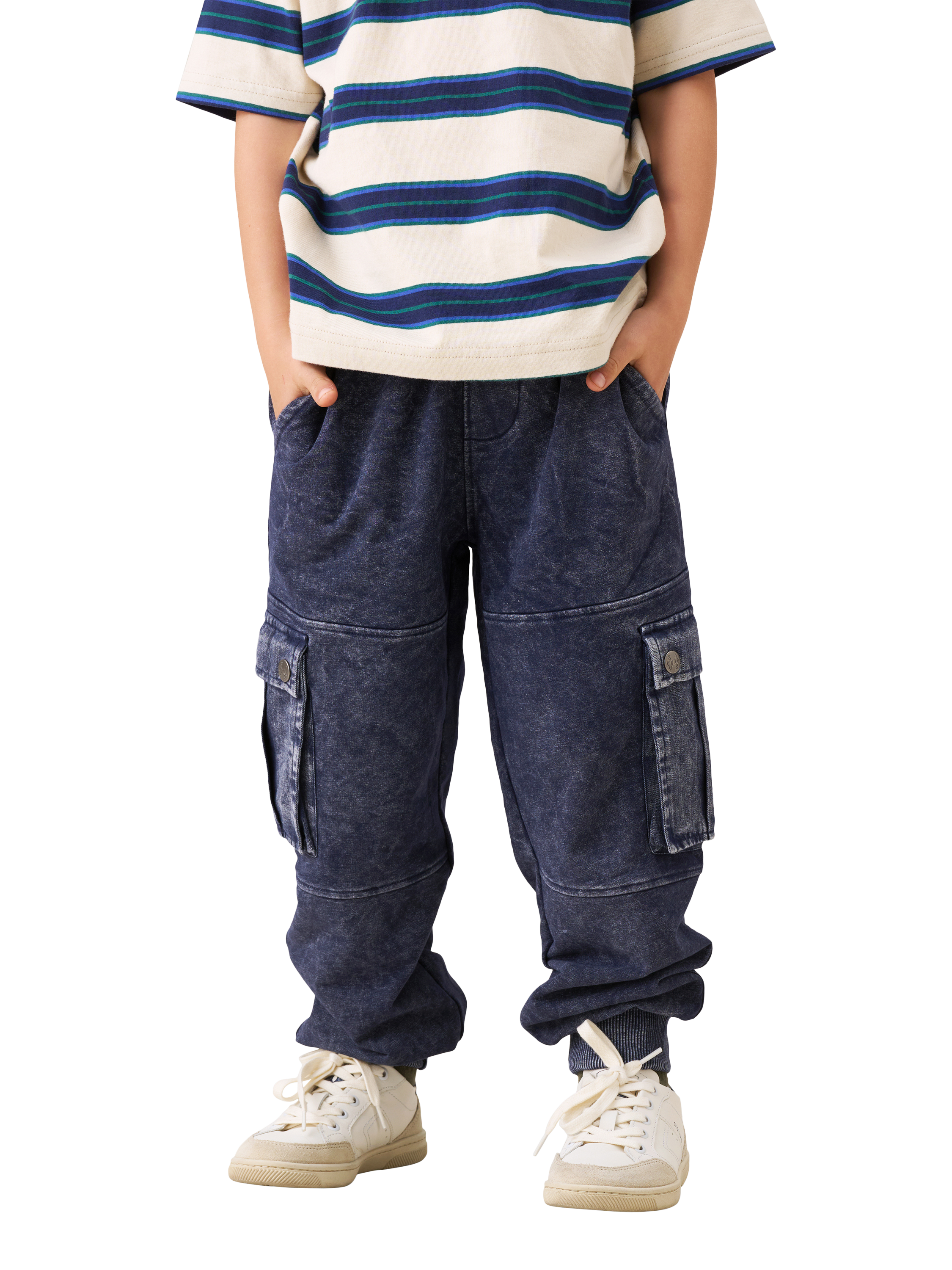 Product image 1 of 8, which shows Angel & Rocket Kids' Cut & Sewn Cargo Joggers, Navy, 3 years