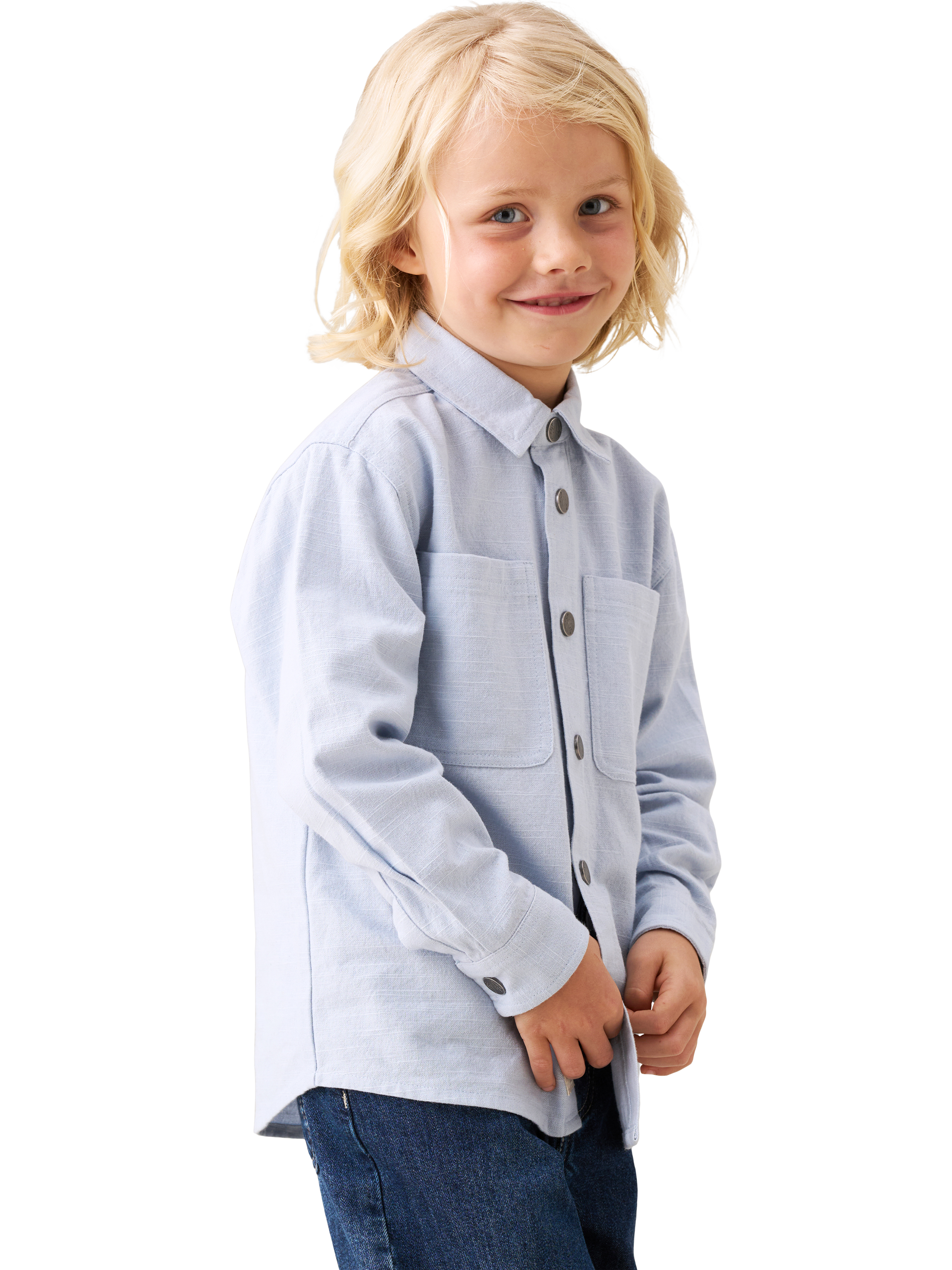 Product image 3 of 9, which shows Angel & Rocket Cotton Patchwork Canvas Shirt, Blue, 3 years