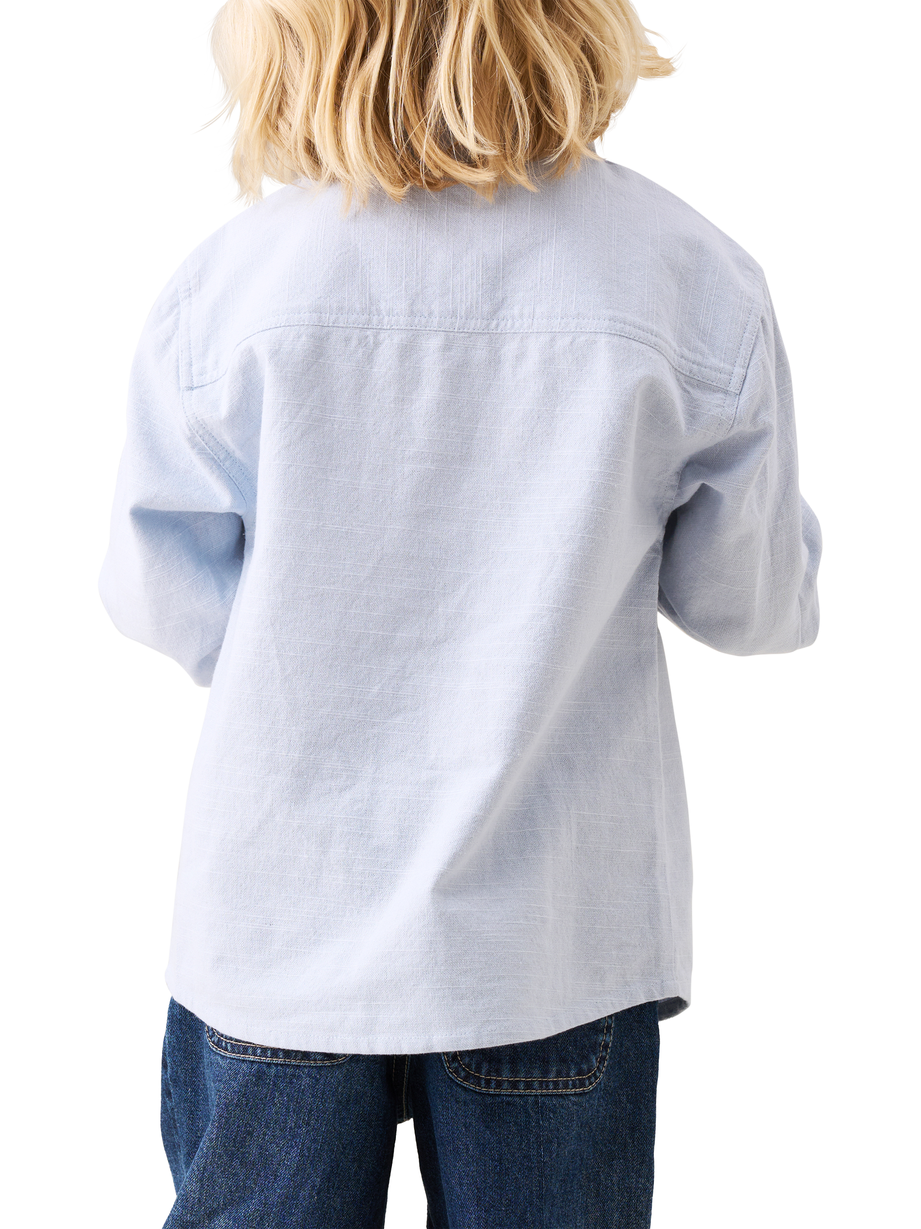 Product image 4 of 9, which shows Angel & Rocket Cotton Patchwork Canvas Shirt, Blue, 3 years