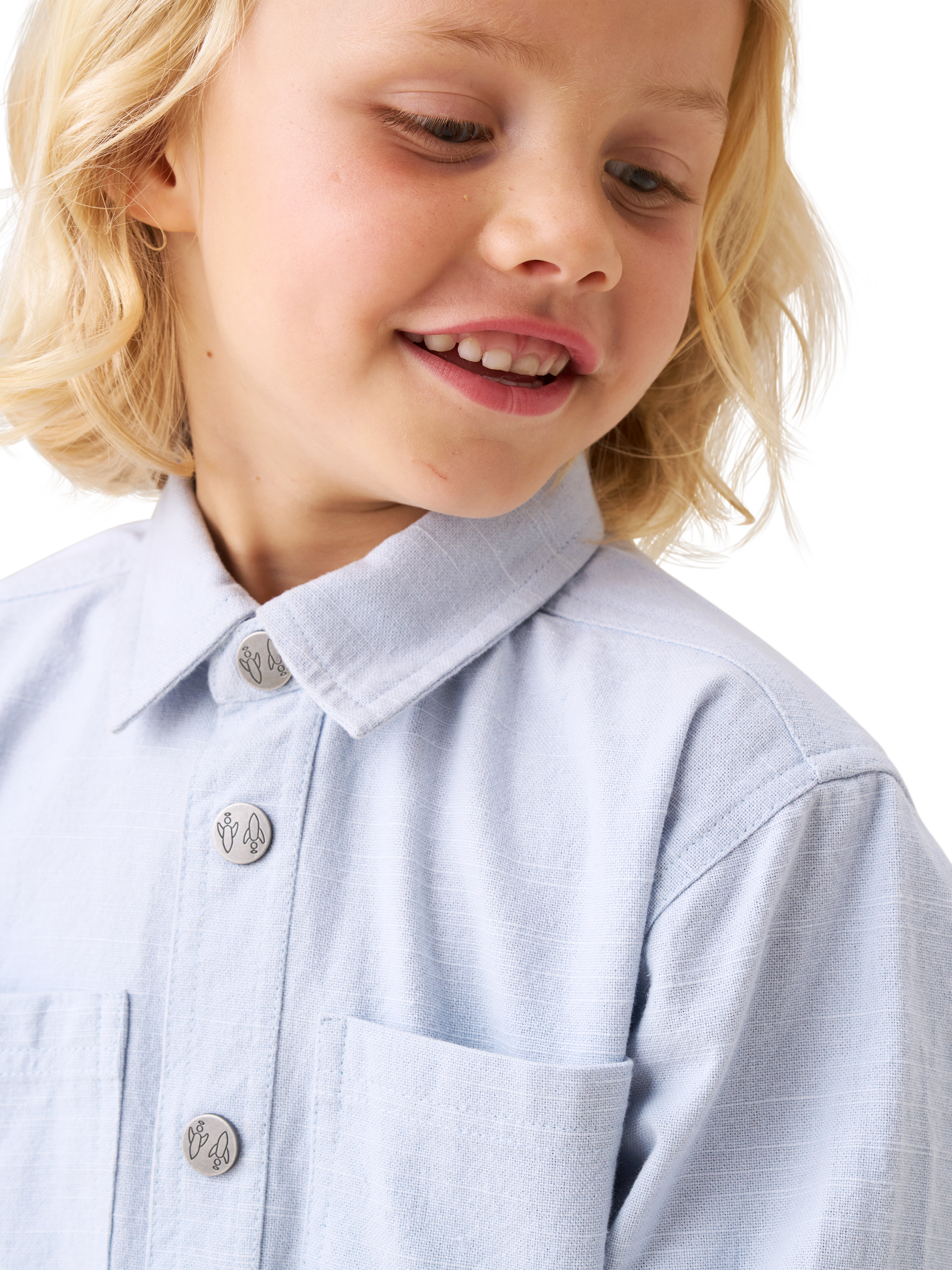 Product image 5 of 9, which shows Angel & Rocket Cotton Patchwork Canvas Shirt, Blue, 3 years
