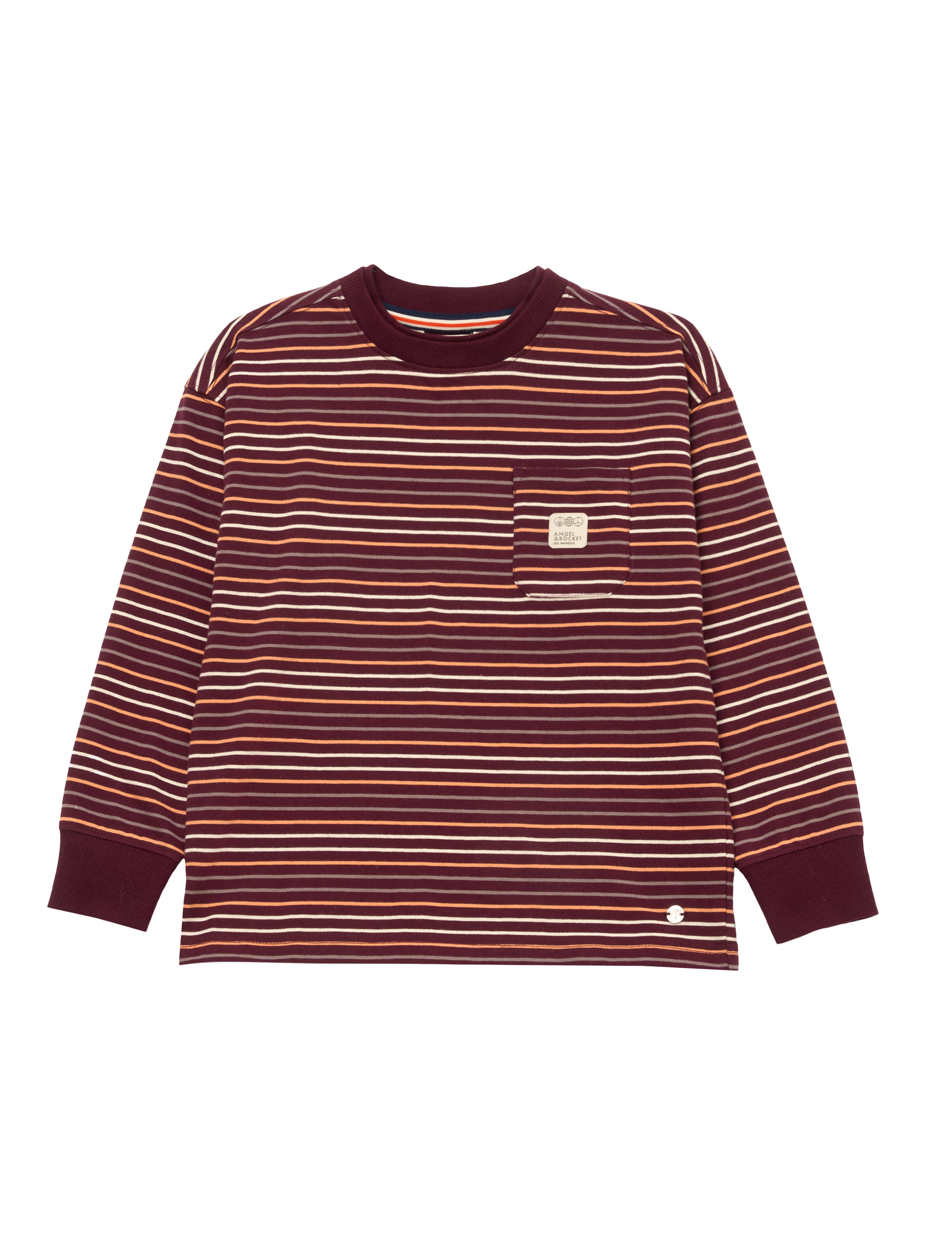 Product image 5 of 7, which shows Angel & Rocket Kids' Cotton Long Sleeved Striped T-Shirt, Burgandy, 3-4 years