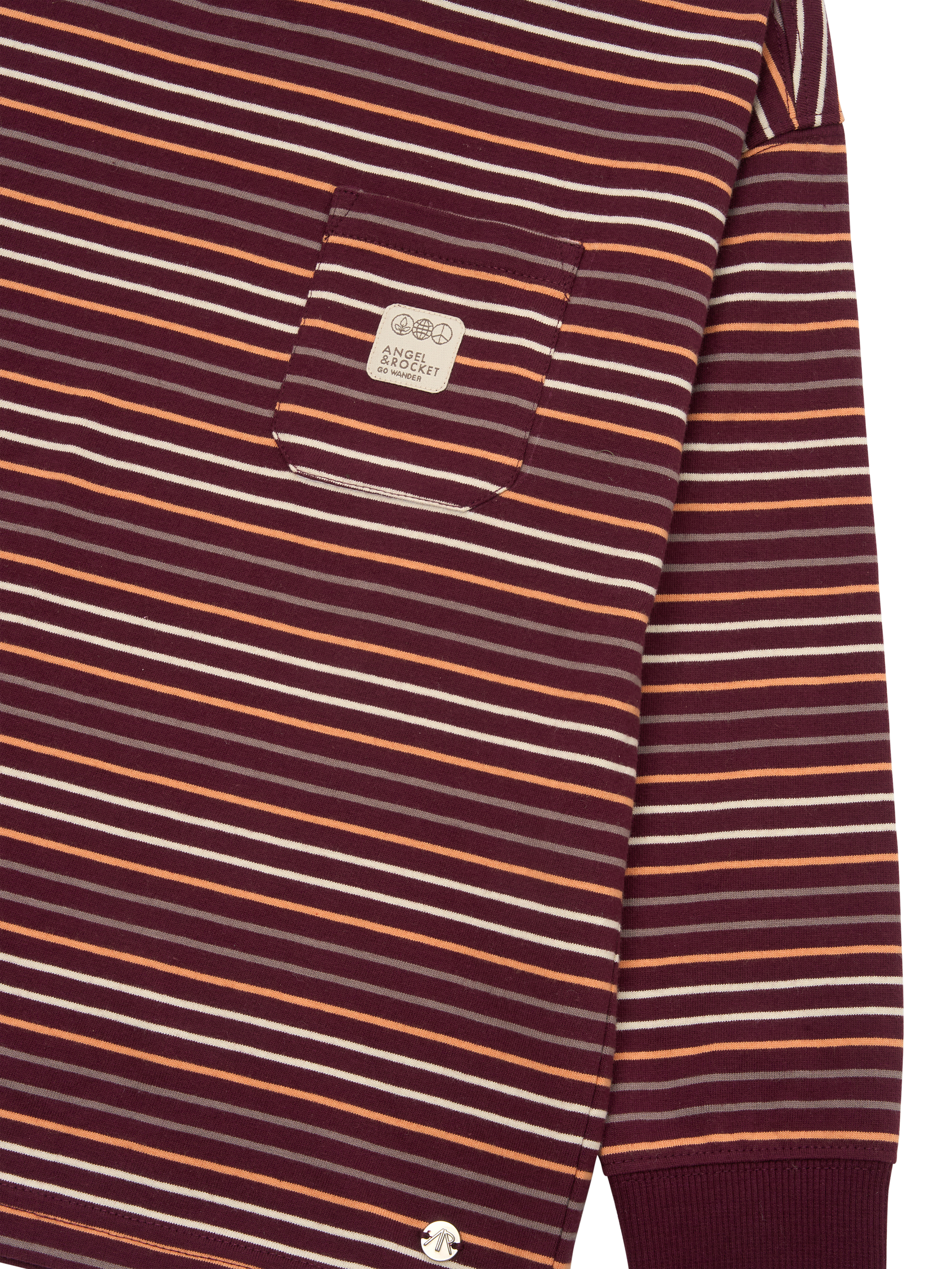 Product image 7 of 7, which shows Angel & Rocket Kids' Cotton Long Sleeved Striped T-Shirt, Burgandy, 3-4 years