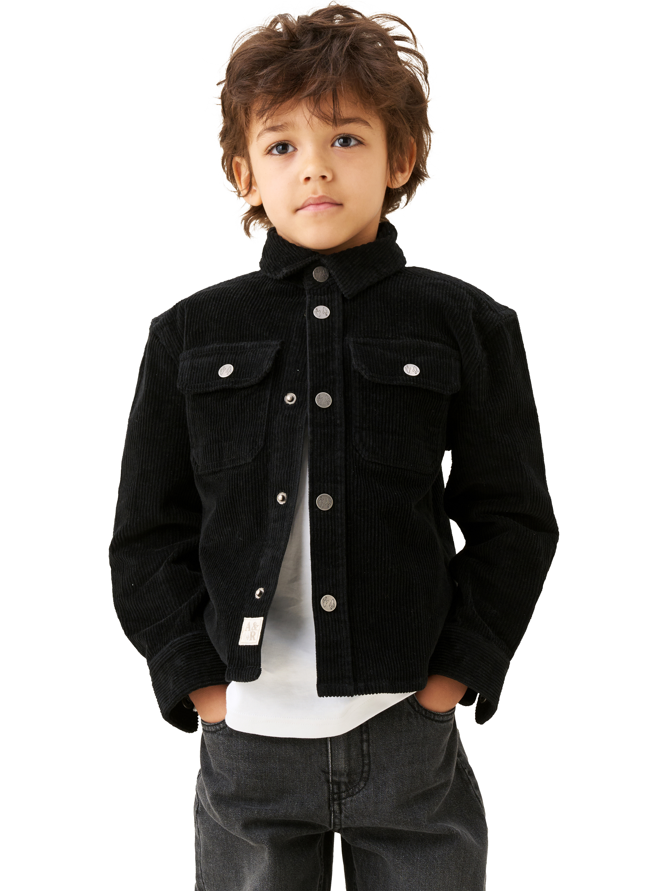 Product image 1 of 7, which shows Angel & Rocket Kids' Cord Shirt, Black, 3 years
