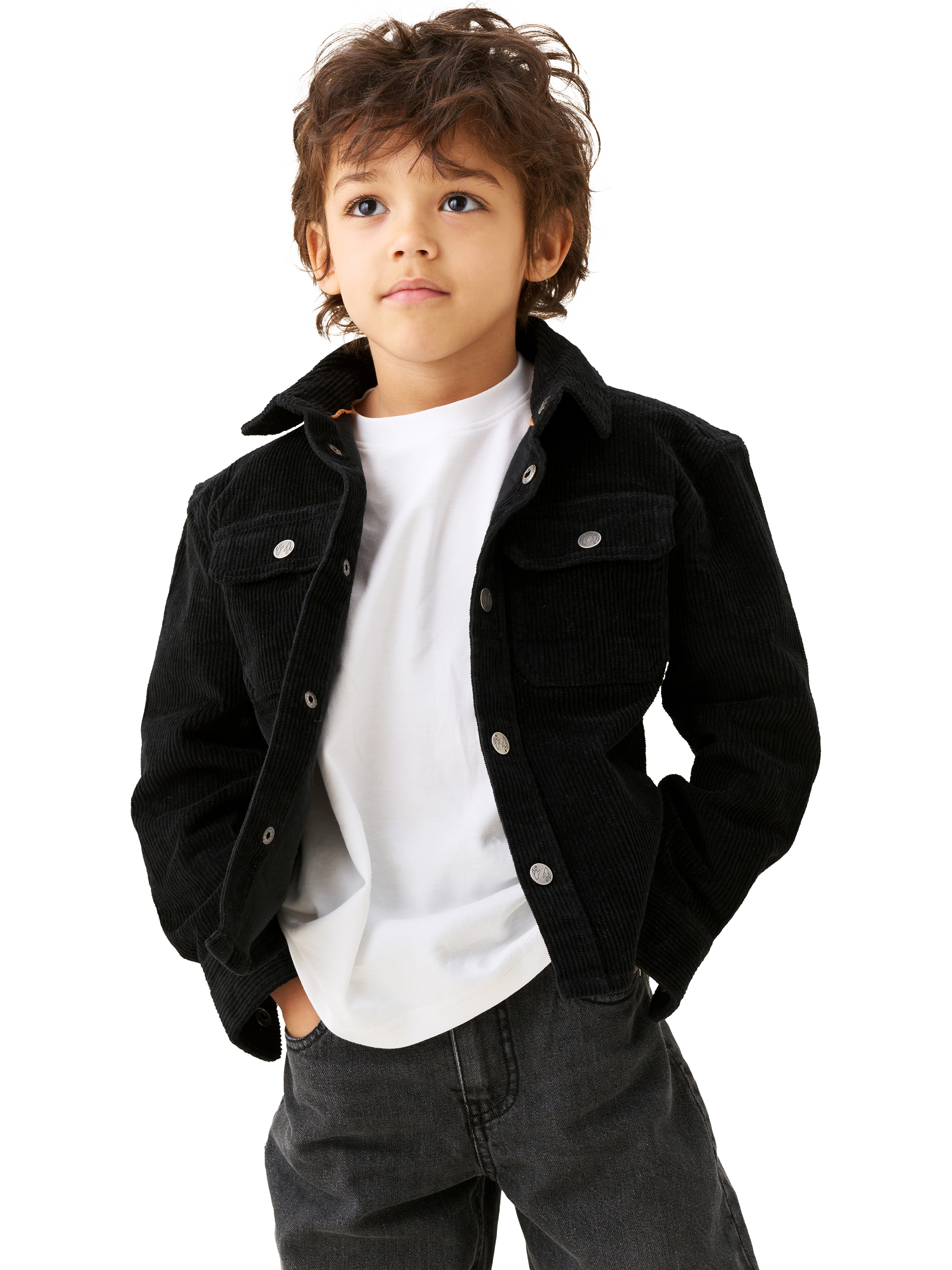 Product image 2 of 7, which shows Angel & Rocket Kids' Cord Shirt, Black, 3 years