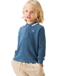 Angel & Rocket Kids' Knitted Cotton Long Sleeved Polo Shirt, Blue