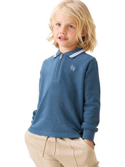 Angel & Rocket Kids' Knitted Cotton Long Sleeved Polo Shirt, Blue, Blue