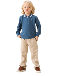 Angel & Rocket Kids' Knitted Cotton Long Sleeved Polo Shirt, Blue