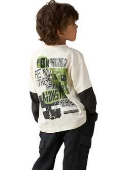 Angel & Rocket Kids' Cotton Minecraft Logo T-Shirt, White - view 2, White