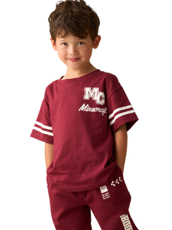Angel & Rocket Kids' Cotton Minecraft Varsity T-Shirt, Burgundy, Burgundy