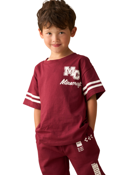 Angel & Rocket Kids' Cotton Minecraft Varsity T-Shirt, Burgundy, Burgundy
