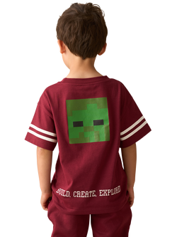 Angel & Rocket Kids' Cotton Minecraft Varsity T-Shirt, Burgundy - view 2, Burgundy