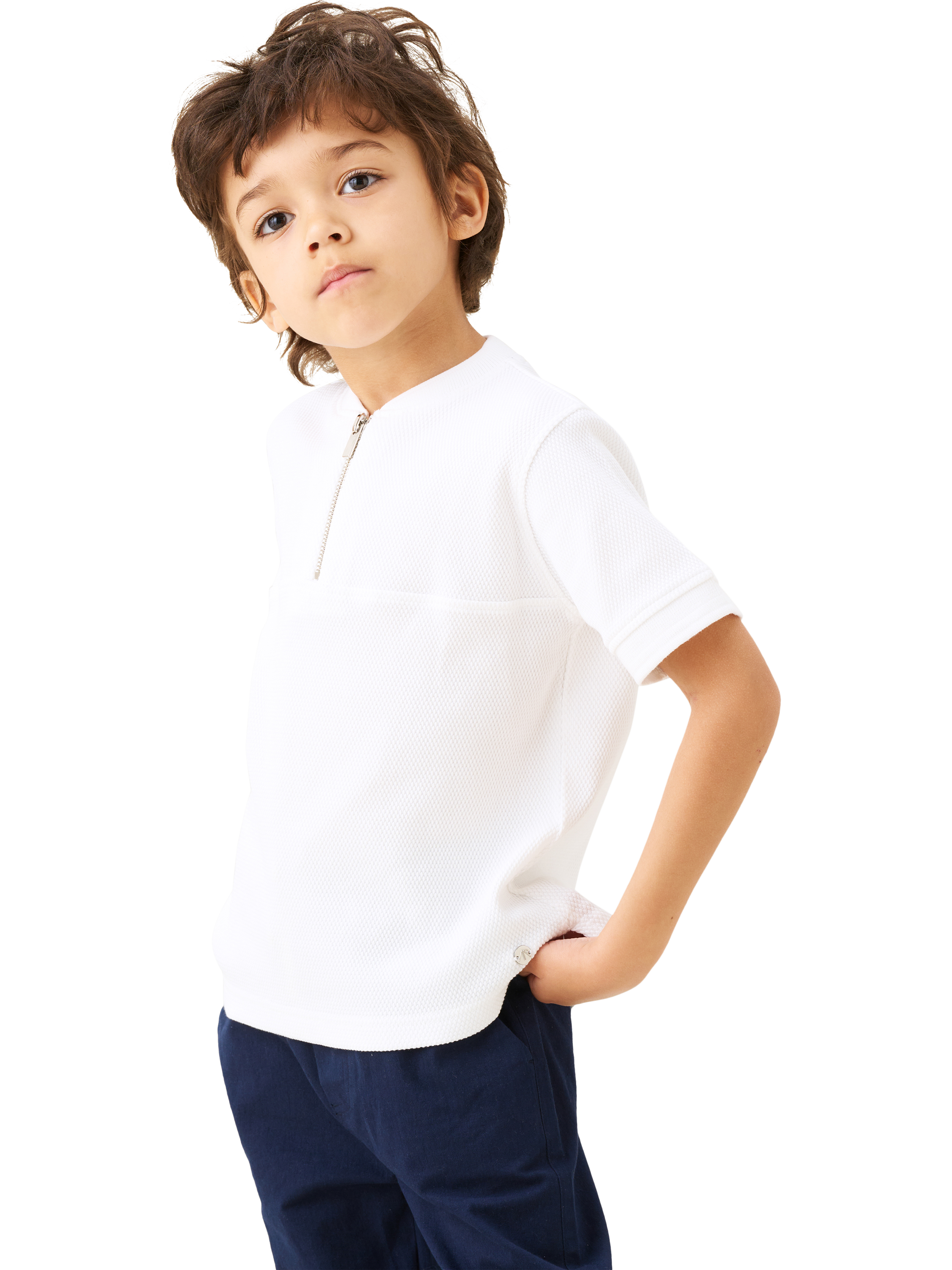 Product image 4 of 8, which shows Angel & Rocket Kids' Collar Polo Shirt, White, 3-4 years