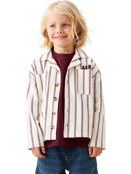 Angel & Rocket Kids' Cotton Canvas Long Sleeved Striped Shacket, Stone