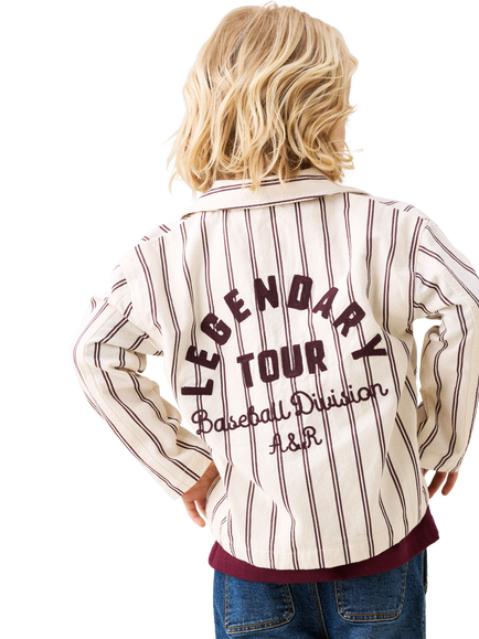 Angel & Rocket Kids' Cotton Canvas Long Sleeved Striped Shacket - view 2, Stone
