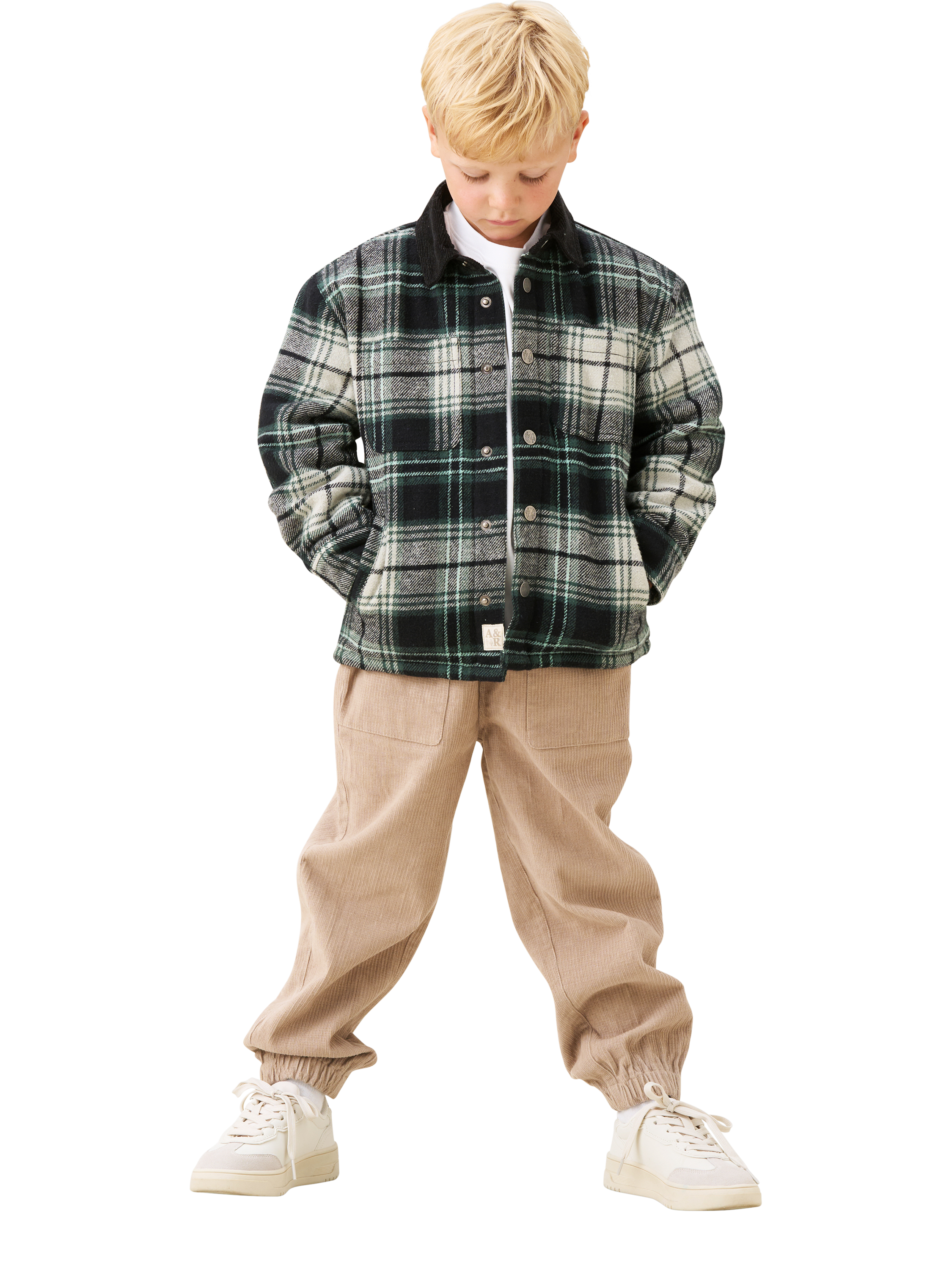 Product image 2 of 7, which shows Angel & Rocket Kids' Cotton Plaid Padded Shacket, Green/Multi, 3 years