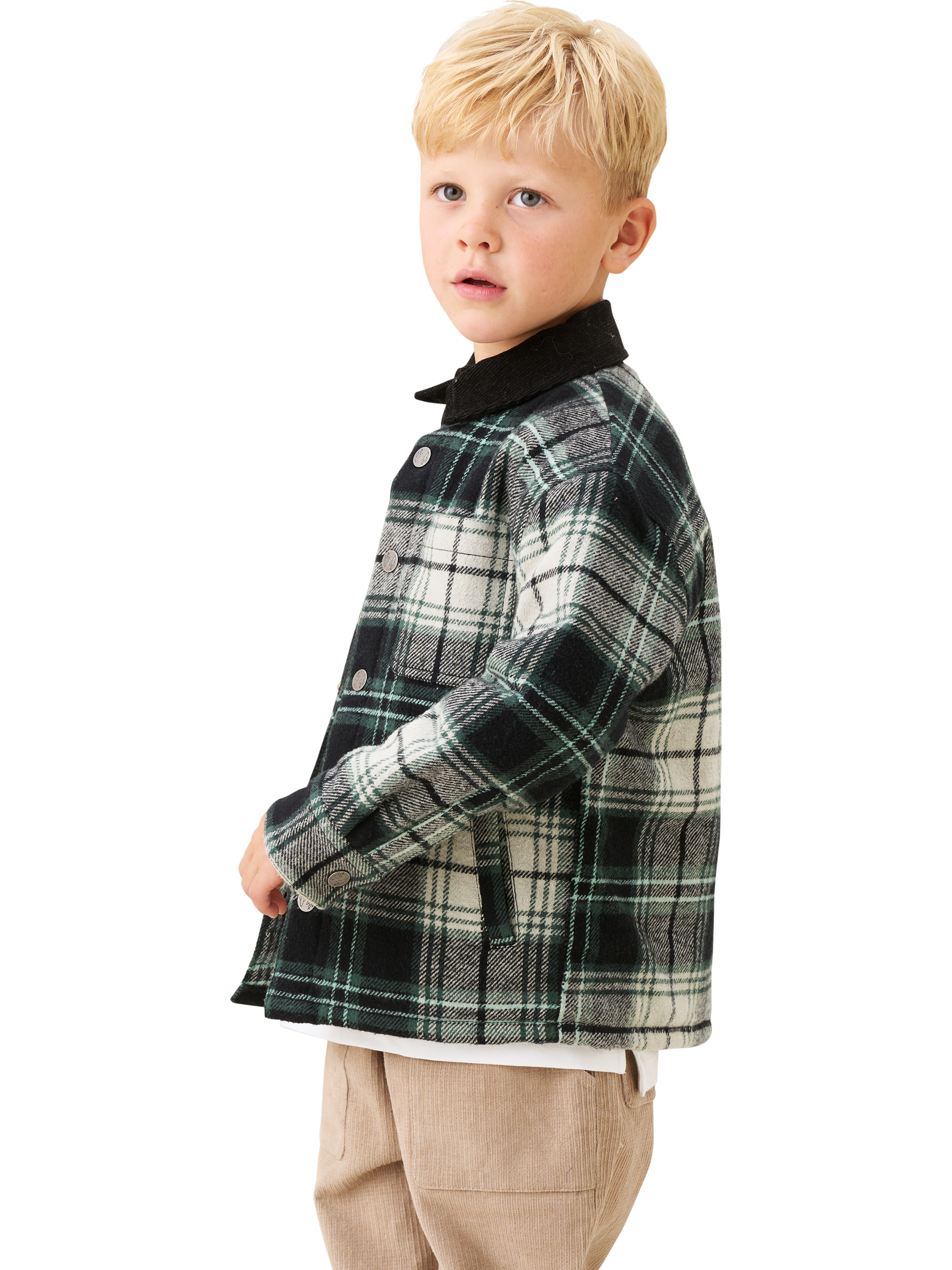 Product image 3 of 7, which shows Angel & Rocket Kids' Cotton Plaid Padded Shacket, Green/Multi, 3 years
