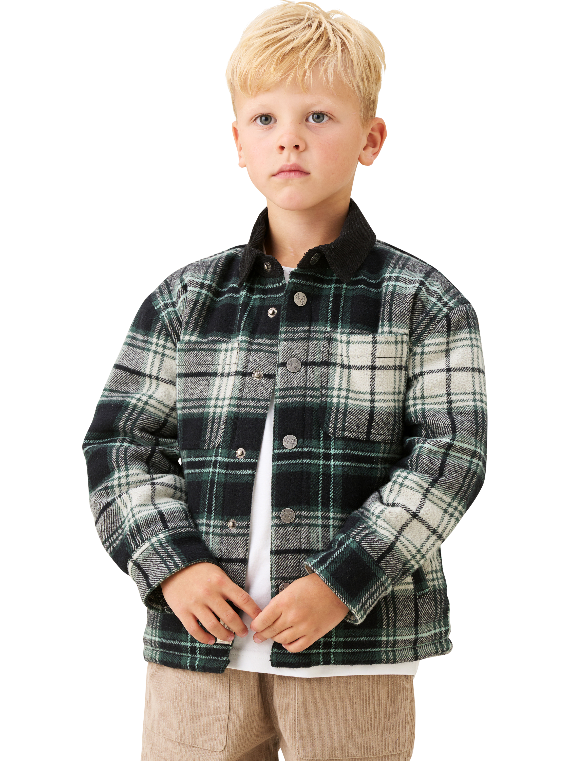 Product image 4 of 7, which shows Angel & Rocket Kids' Cotton Plaid Padded Shacket, Green/Multi, 3 years