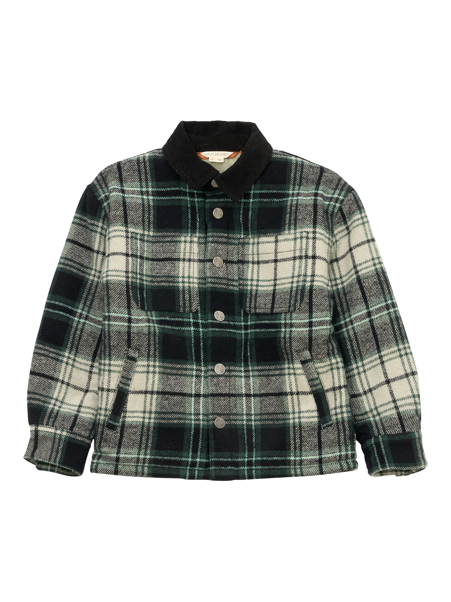 Product image 5 of 7, which shows Angel & Rocket Kids' Cotton Plaid Padded Shacket, Green/Multi, 3 years
