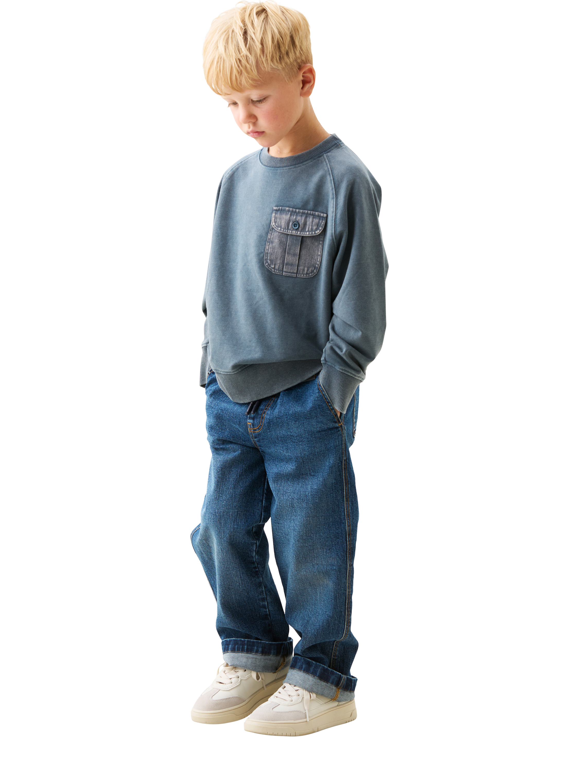 Product image 2 of 5, which shows Angel & Rocket Kids' Denim Jogger Jeans, Blue, 3 years