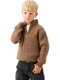 Angel & Rocket Kids' Colin Zip Neck Cable Knit Jumper, Taupe