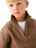 Angel & Rocket Kids' Colin Zip Neck Cable Knit Jumper, Taupe