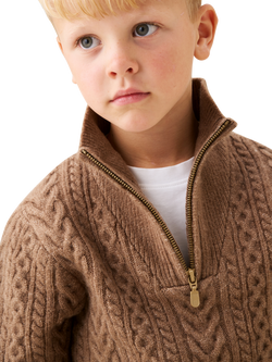 Angel & Rocket Kids' Colin Zip Neck Cable Knit Jumper, Taupe - view 2, Taupe