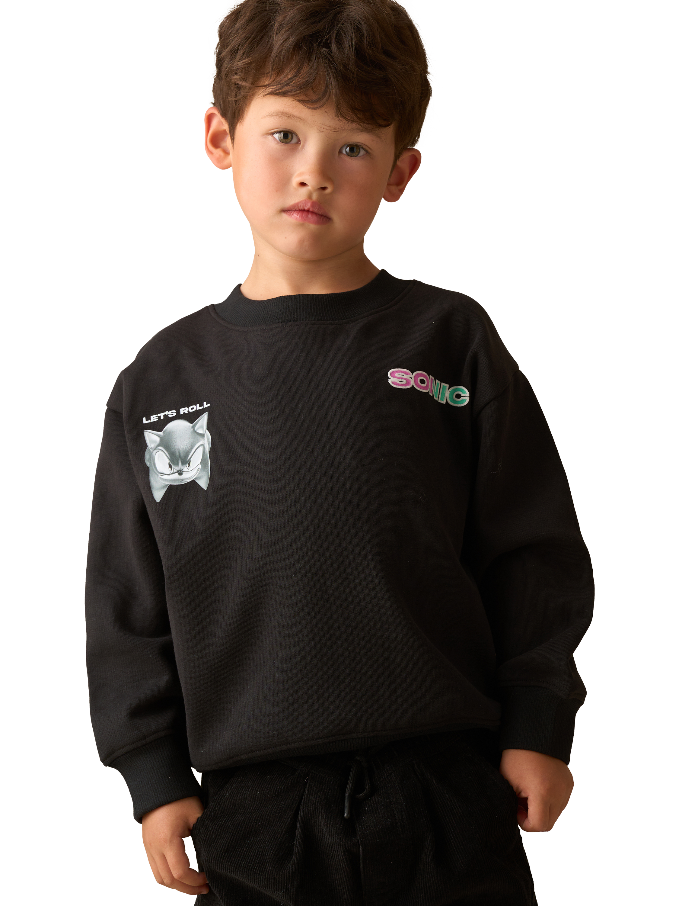 Product image 1 of 7, which shows Angel & Rocket Kids' Cotton Blend Sonic Sweatshirt, Black, 3-4 years
