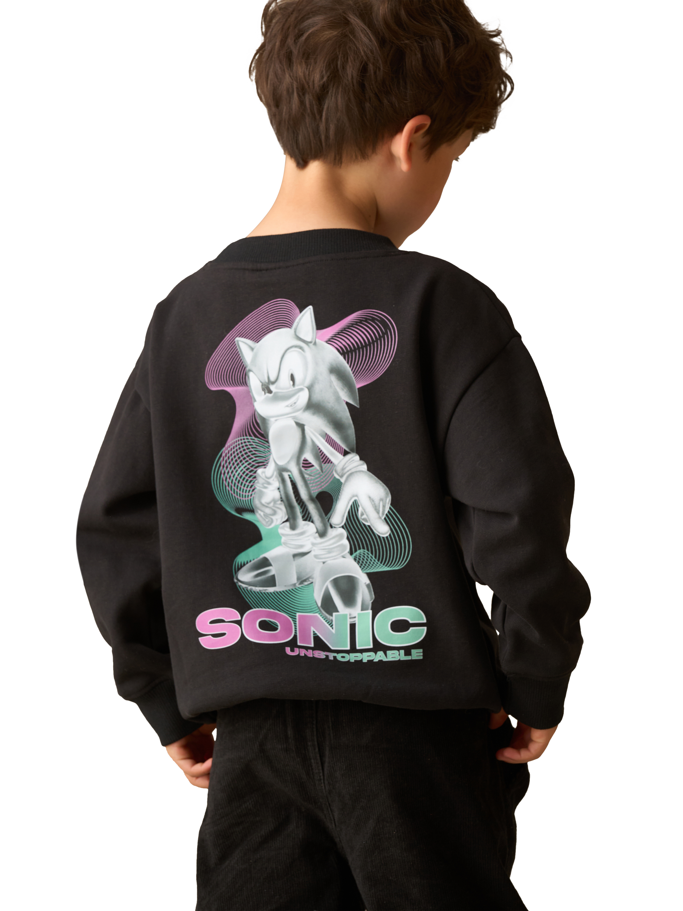 Product image 2 of 7, which shows Angel & Rocket Kids' Cotton Blend Sonic Sweatshirt, Black, 3-4 years