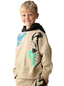 Angel & Rocket Kids' Cotton Sonic Graphic Print Hoodie, Stone, Stone