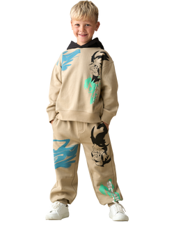 Angel & Rocket Kids' Cotton Sonic Graphic Print Hoodie, Stone - view 2, Stone