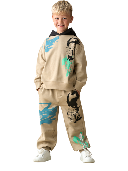 Angel & Rocket Kids' Cotton Sonic Graphic Print Hoodie, Stone - view 2, Stone