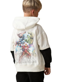 Angel & Rocket Kids' Cotton Marvel Graphic Print Hoodie, Cream - view 2, Cream