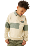 Angel & Rocket Kids' Cotton Blend Colour Block Rugby Shirt, Stone