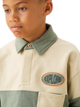 Angel & Rocket Kids' Cotton Blend Colour Block Rugby Shirt, Stone