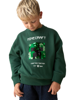 Angel & Rocket Kids' Cotton Minecraft Crew Neck Sequin Sweatshirt, Green, Green