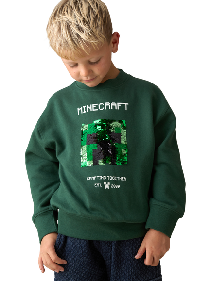 Angel & Rocket Kids' Cotton Minecraft Crew Neck Sequin Sweatshirt, Green, Green