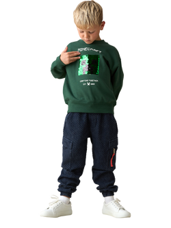 Angel & Rocket Kids' Cotton Minecraft Crew Neck Sequin Sweatshirt, Green - view 2, Green