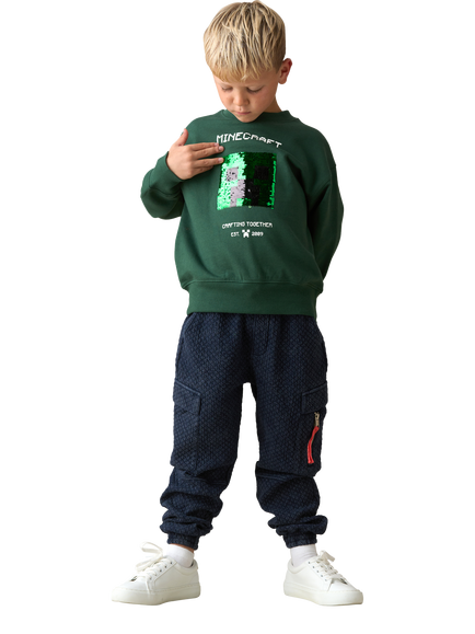 Angel & Rocket Kids' Cotton Minecraft Crew Neck Sequin Sweatshirt, Green - view 2, Green