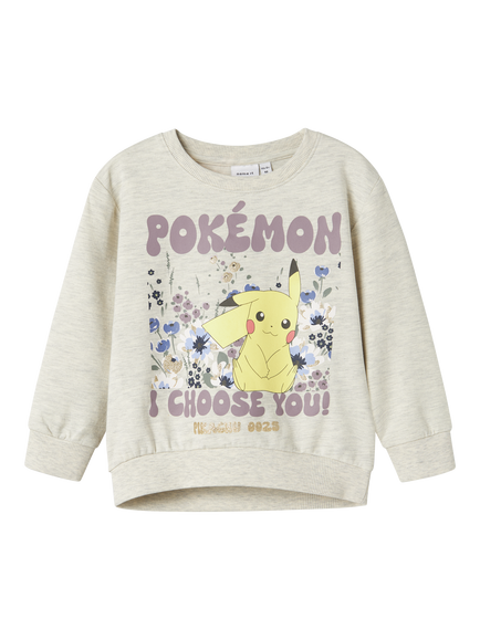 NAME IT Kids' Cotton Blend Pokémon Sweatshirt, Peyote Melange, Peyote Melange