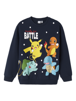 NAME IT Kids' Cotton Pokémon Crew Neck Sweatshirt, Navy Blazer, Navy Blazer