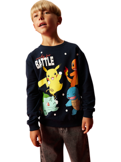 NAME IT Kids' Cotton Pokémon Crew Neck Sweatshirt, Navy Blazer - view 2, Navy Blazer