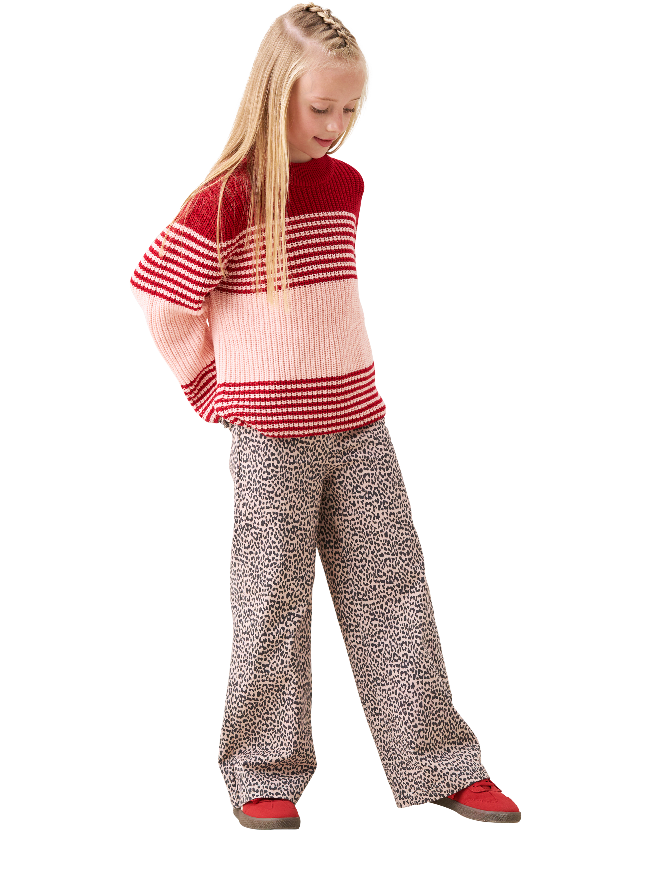 Product image 2 of 5, which shows Angel & Rocket Kids' Cotton Relaxed Striped Jumper, Red, 3-4 years