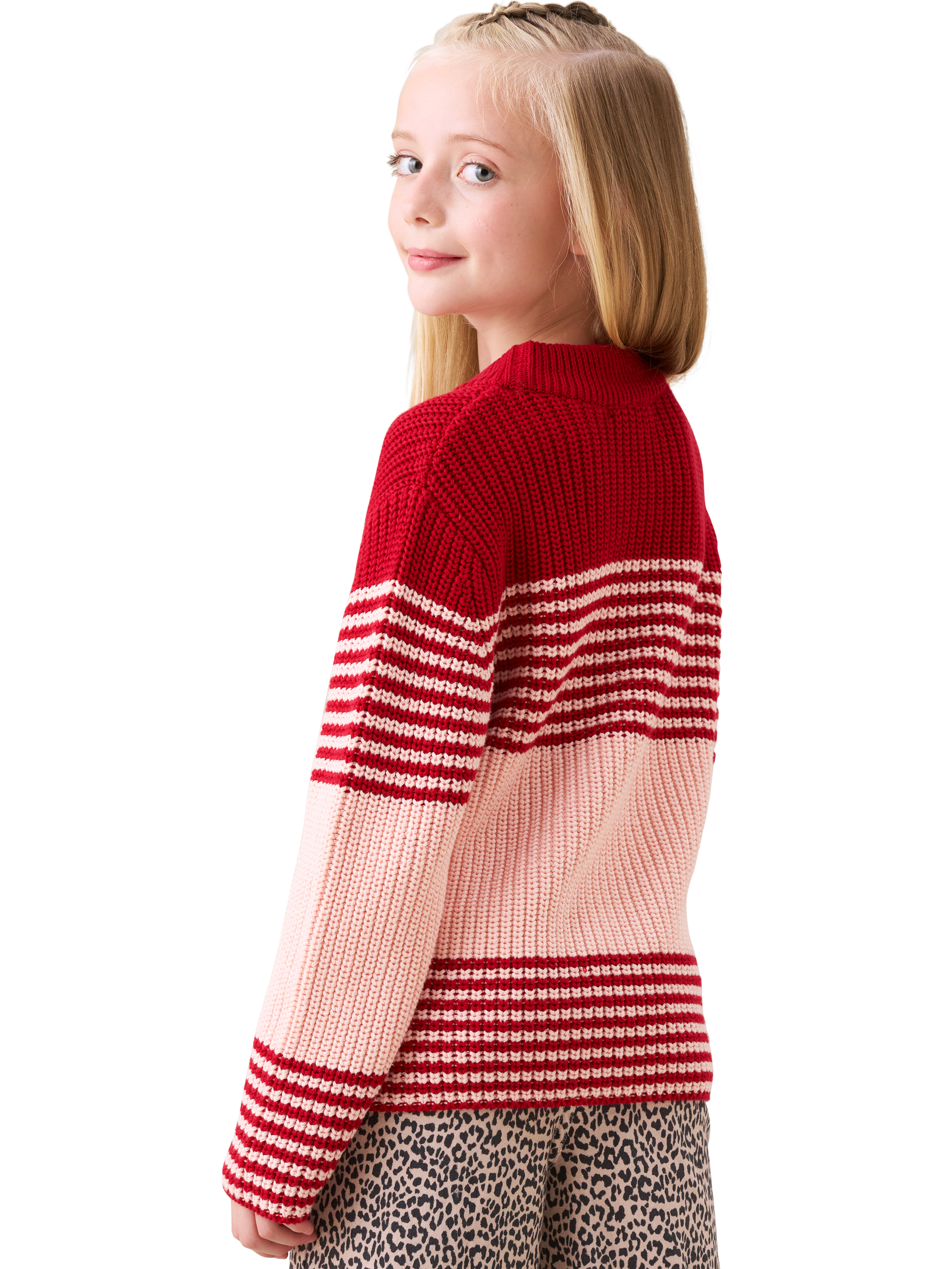 Product image 3 of 5, which shows Angel & Rocket Kids' Cotton Relaxed Striped Jumper, Red, 3-4 years