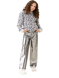 Angel & Rocket Kids' Leopard Print Eyelash Knit Jumper, Grey - view 2, Grey