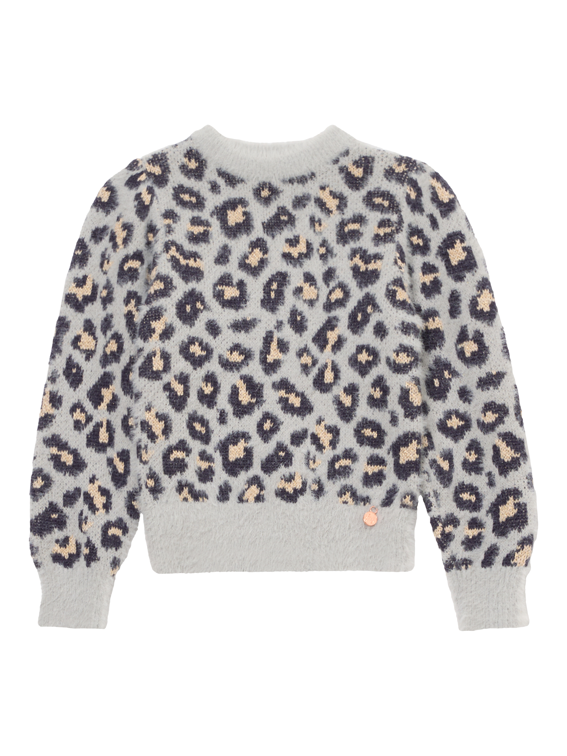 Product image 5 of 7, which shows Angel & Rocket Kids' Leopard Print Eyelash Knit Jumper, Grey, 3-4 years