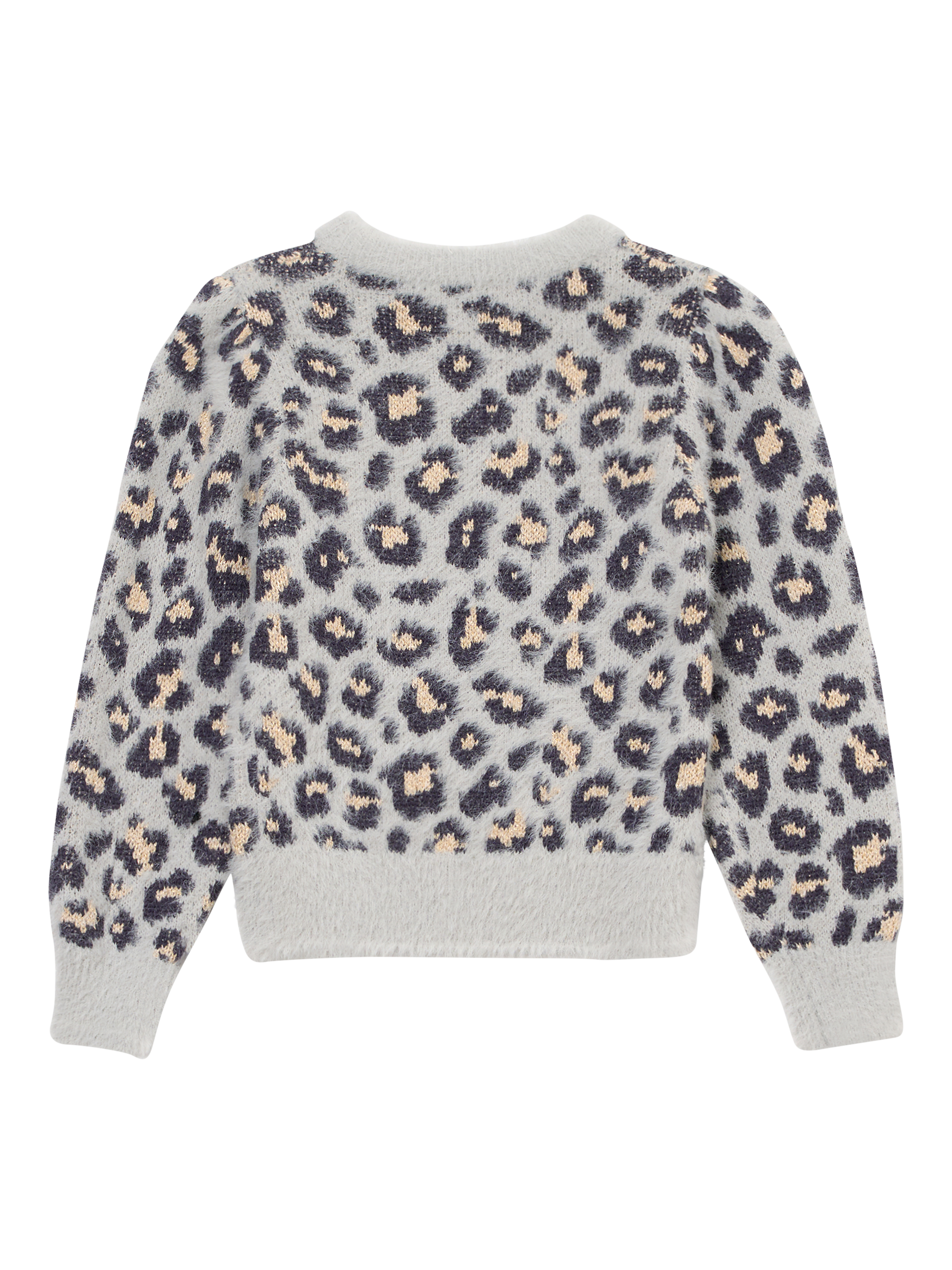 Product image 6 of 7, which shows Angel & Rocket Kids' Leopard Print Eyelash Knit Jumper, Grey, 3-4 years