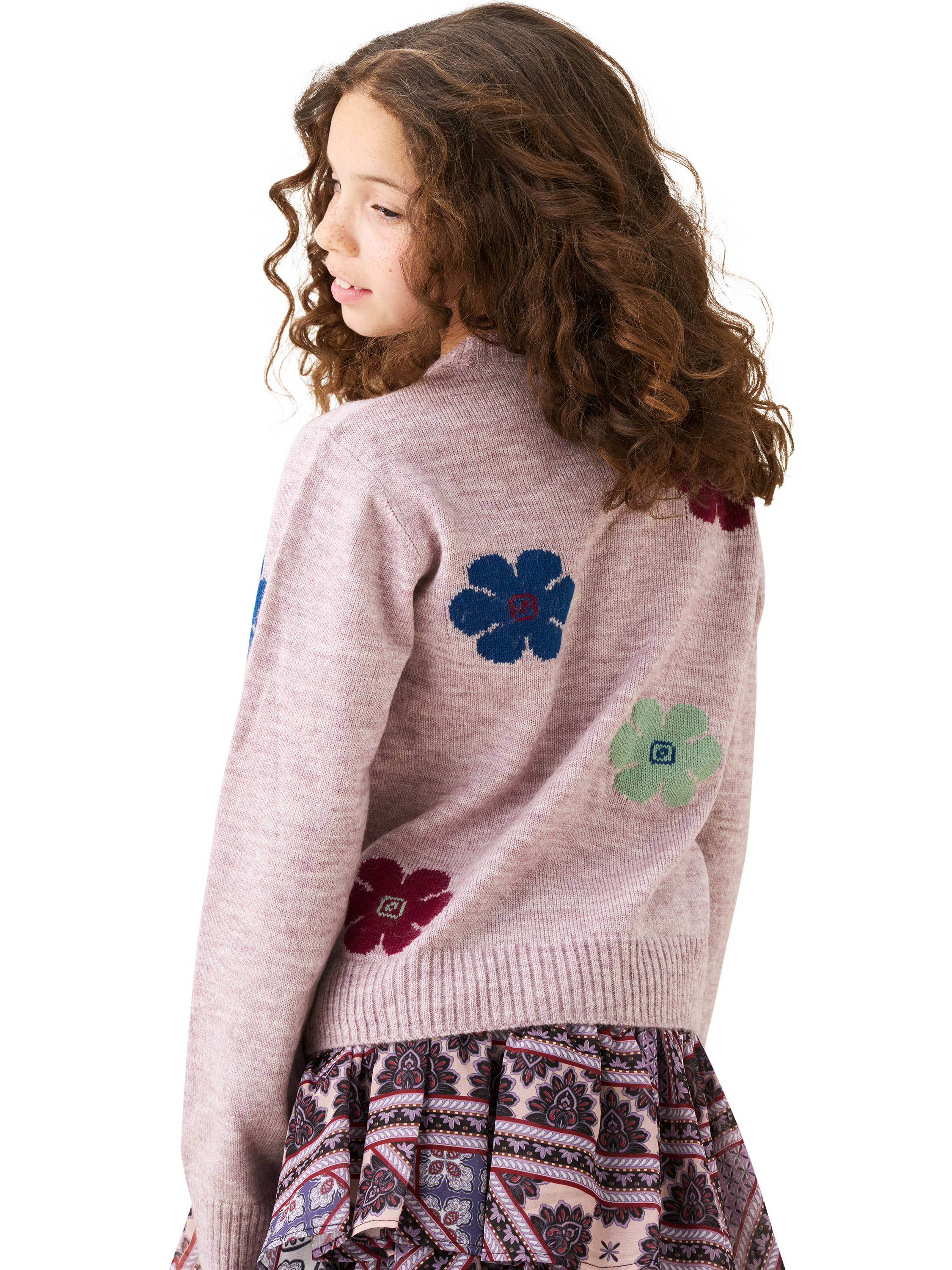 Product image 3 of 7, which shows Angel & Rocket Kids' Flower Jumper, Purple, 3-4 years