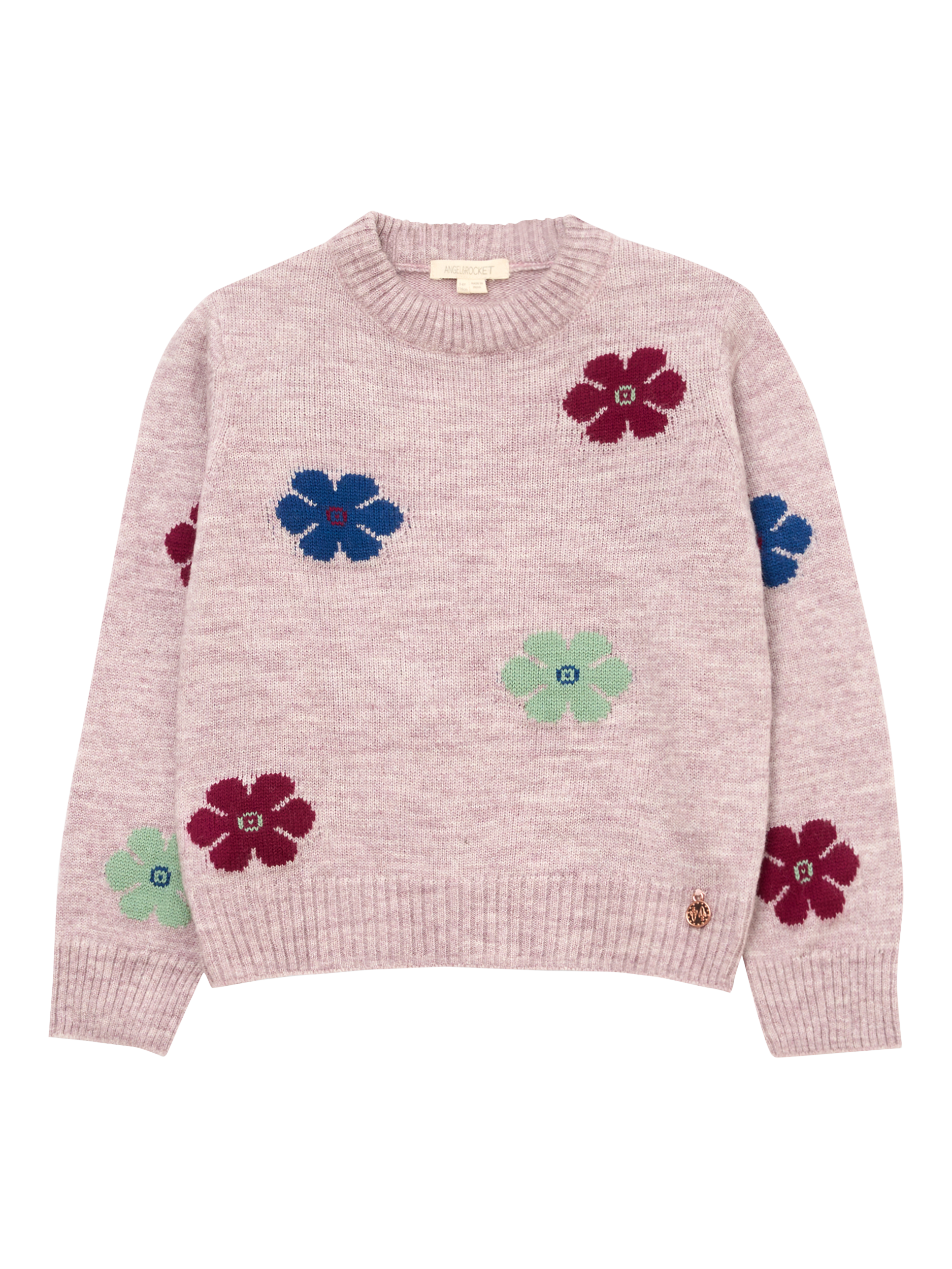 Product image 5 of 7, which shows Angel & Rocket Kids' Flower Jumper, Purple, 3-4 years