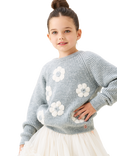 Angel & Rocket Kids' Embroidered Flower Jumper, Grey Marl