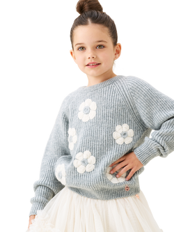 Angel & Rocket Kids' Embroidered Flower Jumper, Grey Marl - view 2, Grey Marl